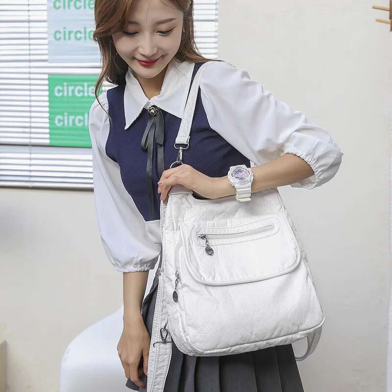Multifunctional Backpacks Soft Washed PU Leather Shoulder Bags Large Capacity Anti-Thief Backpack School Bag For Teenager Girls