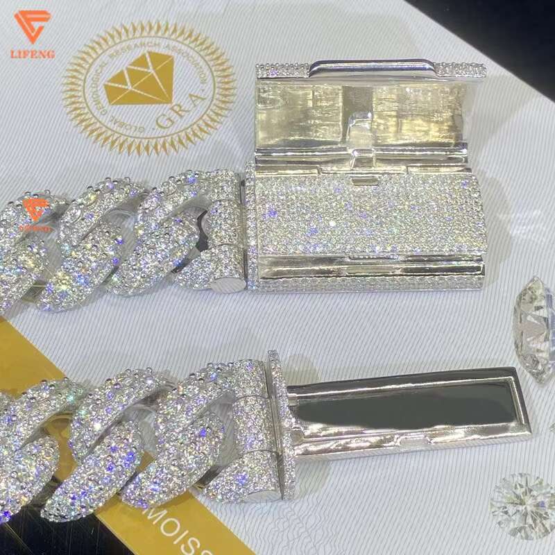 Mens Necklace Big Size 20MM VVS Moissanite With Certificate Gold Plated Cuban Link Chain for Hip-hop Rapper Singer