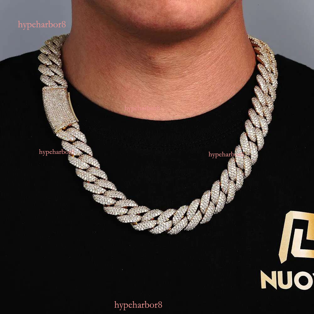 moissanite chain cuban k chains necklace 20mm stainless steel plated gold sier width 3 row iced out hop hip jewelry necklaces bracelet free shipping