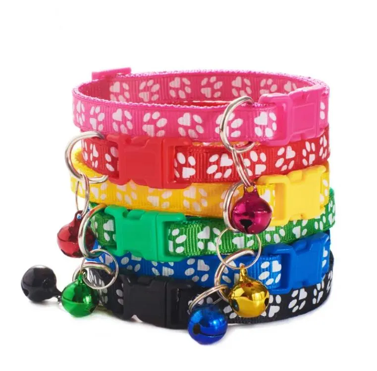 Cartoon Footprint Pet Collar with Bell Colorful Dog Puppy Cat Kitten Collar Adjustable Safety Bell Ring Necklace Pet Accessories ZZ