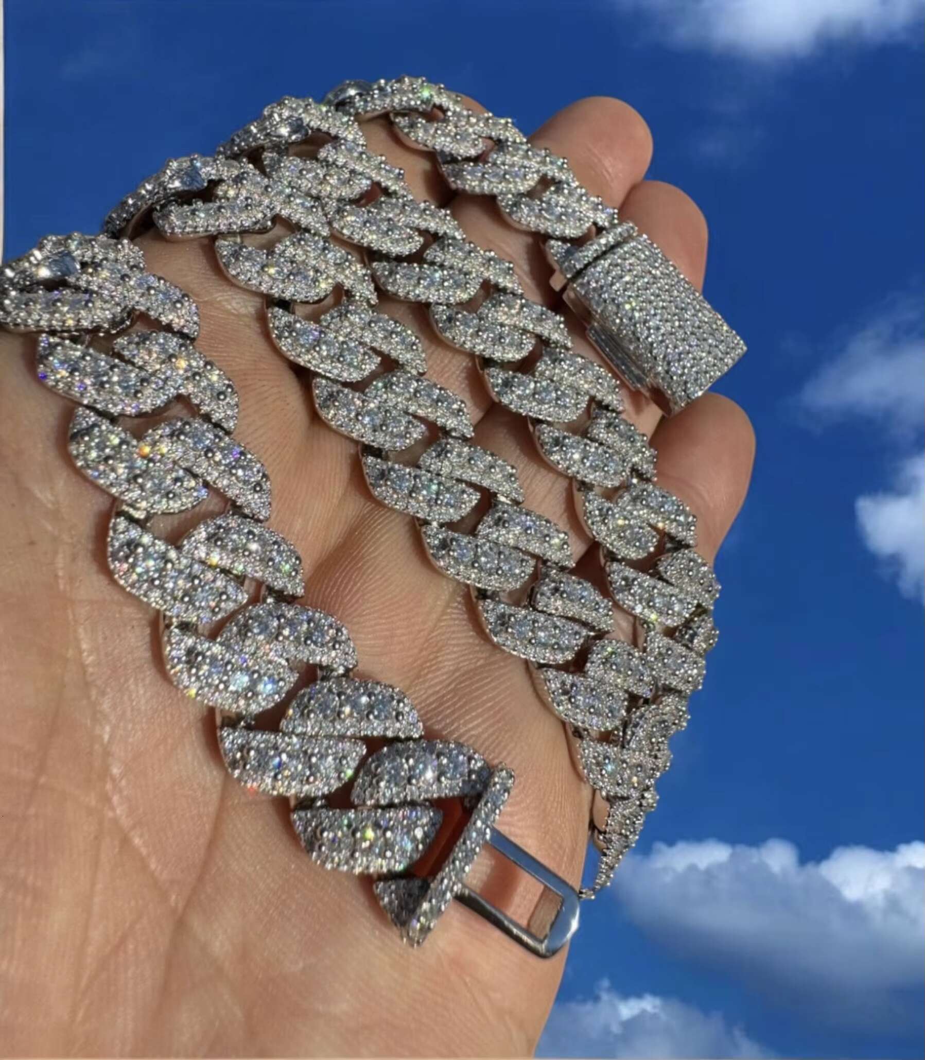 VVS Moissanite Cuban Link Chains 8-18mm Width 14-24 Inch Length Iced Hip Hop Jewelry Bracelet Pendants Charms