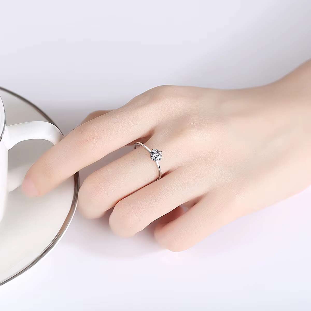 Womens 0.5 CT Moissanite 925 Sterling Silver Engagement Rings