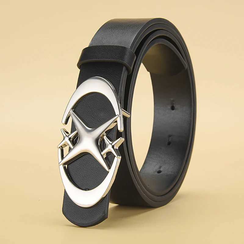 Mens Belt Punk Star Buckle Belt Design Cross Metal Retro Gothic Mens Y2K Belt Pu Leather Belt Pants Jeans Neutral Belt W250326