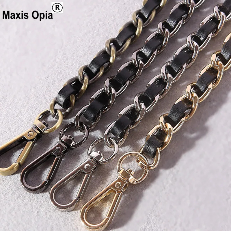 DIY 40cm-140cm Black PU Leather Purse Handles 11mm Replacement Metal Gold Silver Bronze Gun Black Chains Shoulder Bag Straps 250324