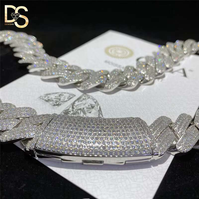 Luxury Hip Hop 18 20 22 Inches S925 Sterling Silver VVS Moissanite Cuban Chain Necklace Men