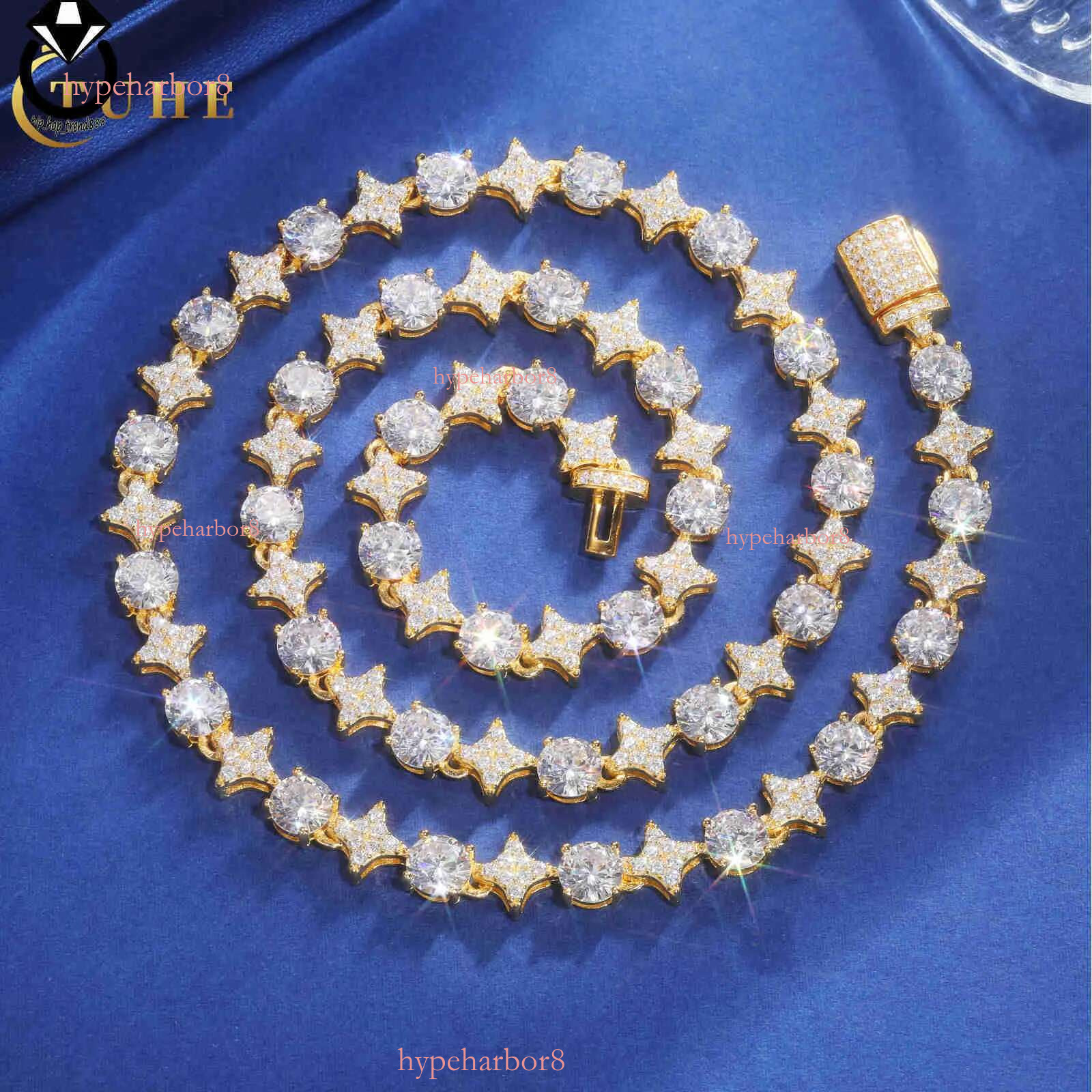 Sterg Sier Star Round Moissanite Tennis Chain Necklace New Design Hip Hop Couple Fine Jewelry Femme For Valentine