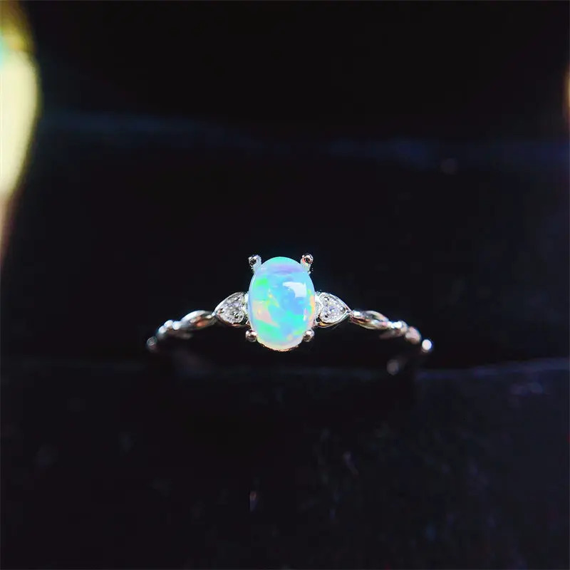 Natural Opal 4x6mm Womens Ring 925 Silver Wedding Ring Womens Jewelry Simple Ring 250322