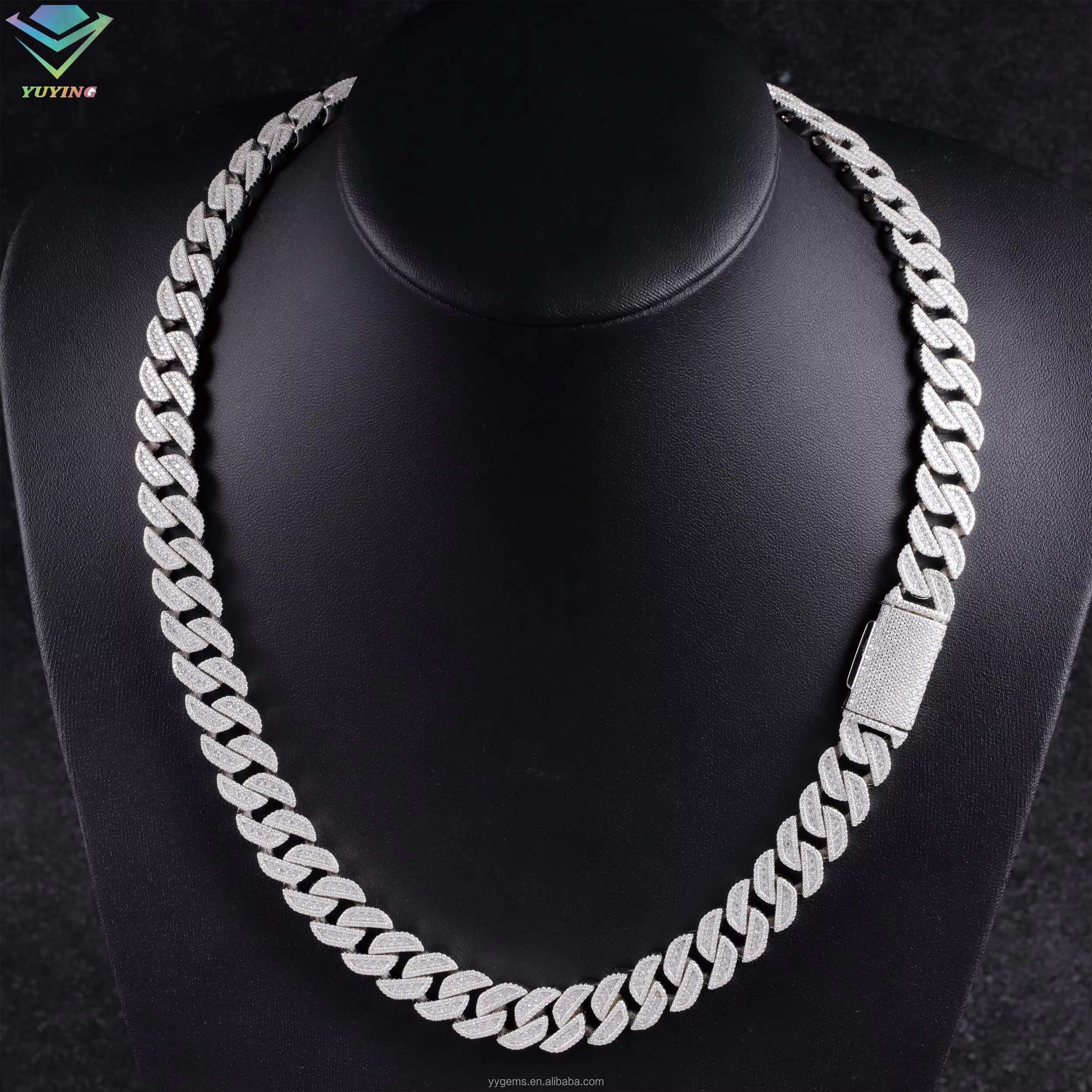 100% Pass Diamond Tester Moissanite Chain Necklace 13mm 15mm S925 Silver VVS Moissanite iced out Diamond Cuban link Chain