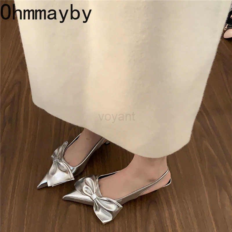 Wens Summer -knot High Heel Sandals Fashion Pointed Toe Par Dress Shoes Fashion Ladies Singbacks Footwear Z250326