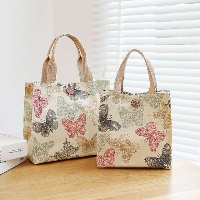 Canvas box large capacity lunch bento office worker bag, cute mom carrying rice bag
