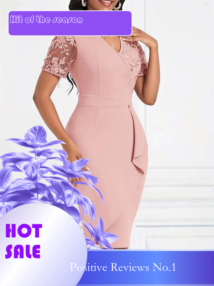 Dongdumaoyi Elegante Ruches Met Paillettenapplicatie Gekruiste Halslijn Doorschijnende Sexy Bodycon Jurk Stijl A