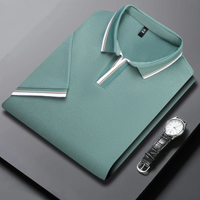 Mens solid color short sleeved polo shirt breathable and comfortable casual top 250326
