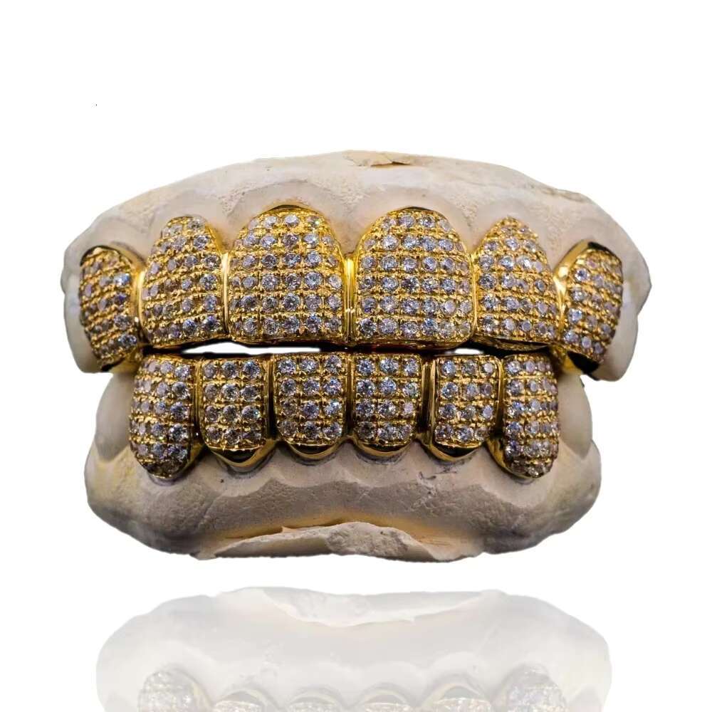 Real 925 Sterling Silver Teeth Grillz Moissanite Micro Pave Iced Flooded Out VVS D Moissanite Grill for Hip Hop Man