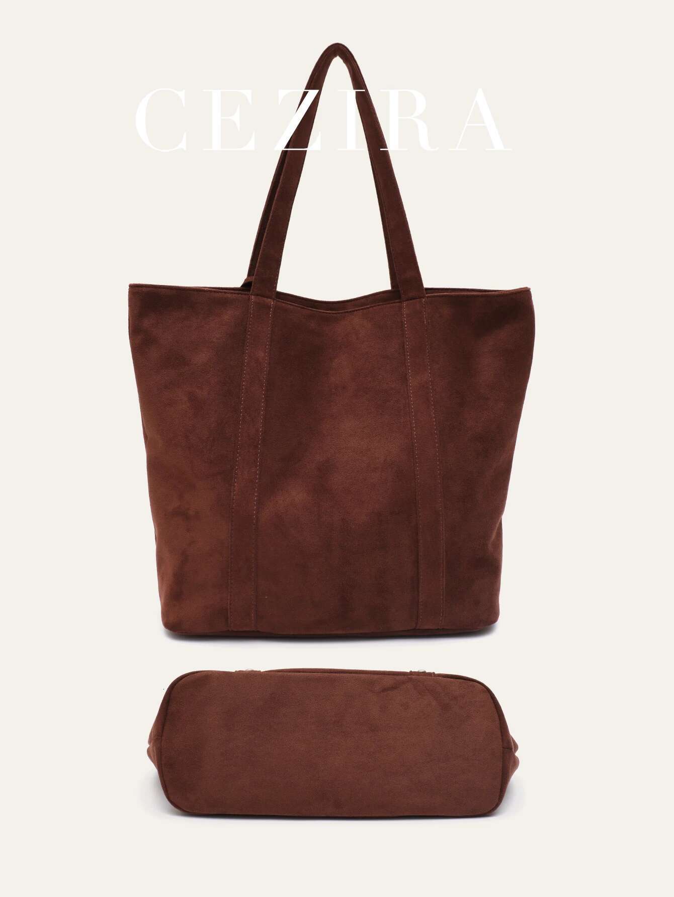 CR Brand Women's Fashion Faux Suede Fabric Tote Rivets Decor Large Shoulder Handbag Hanging With A Small Coin Purse Daily