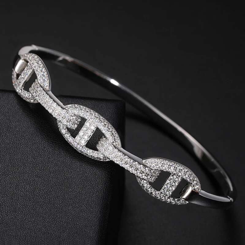 Unisex Simple Silver 925 Bangle VVS1 Moissanite For Women Men Hip Hop Jewelry
