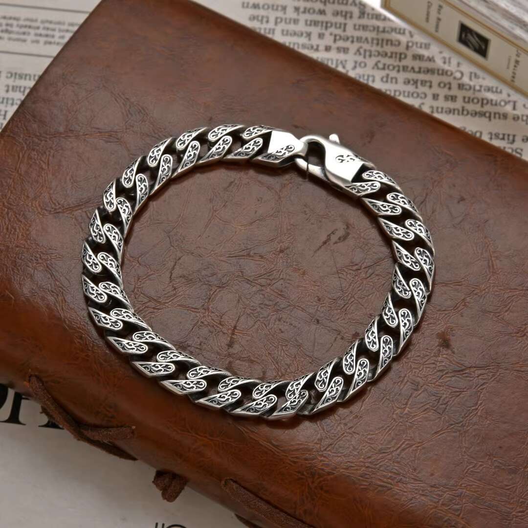 New Product Wholesale Retro 9mm Punk Cuban Sterg Sier Bracelet Fashion Jewelry for Women Men Gift