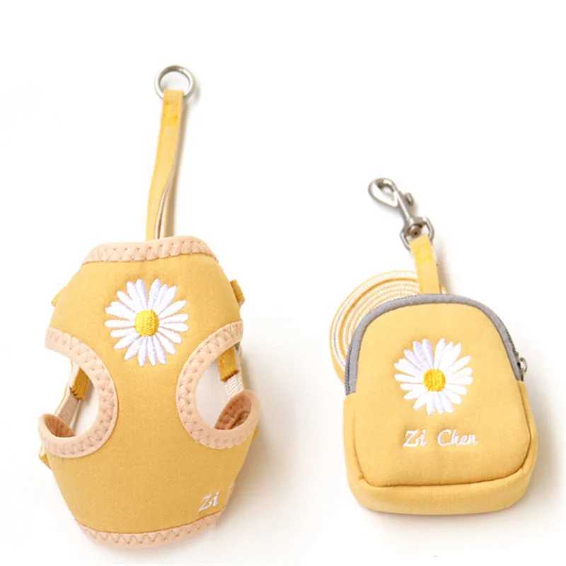 Pet dog harness vest with snack bag adjustable small dog and cat harness set suitable for small dogs Chihuahua daisy vest 10A X250326