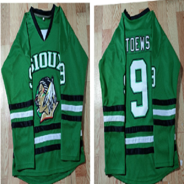 IN STOCK 11 PARISE 9 TOEWS NORTH Fighting Home DAKOTA College Hockey Jersey Men Embroidered Polyester Ice Hockey JerseyS Green