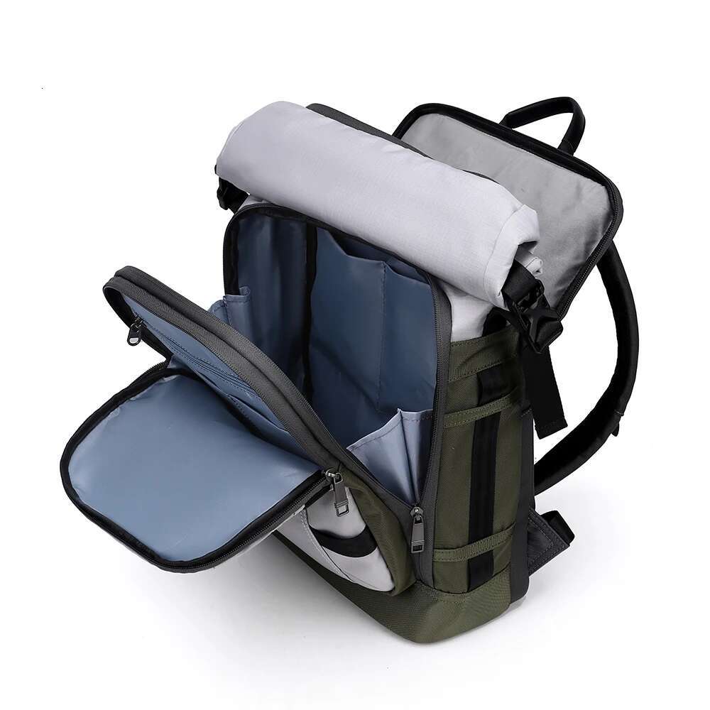 Roll Top 15.6" Laptop Waterproof Multi-Pocket Business Backpack Expandable Travel Bag Wear-Resistant Schoolbag