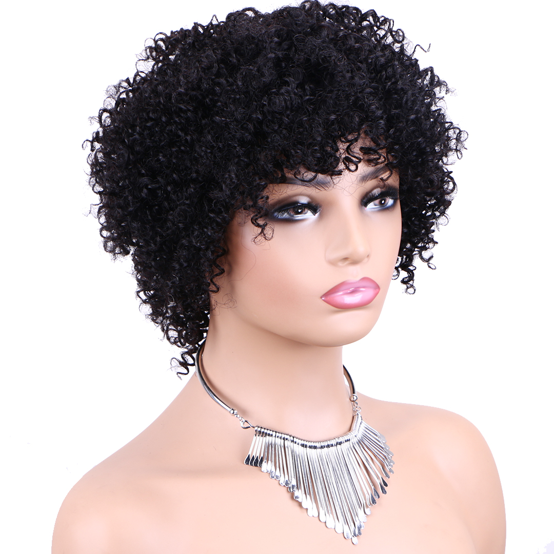 Human Hair Wig 6 Inch Real Hand Tied Lace Wig Tight Wool Curly Afro Kinky Texture Natural Black Hair Wig For Women Soft Lightweight