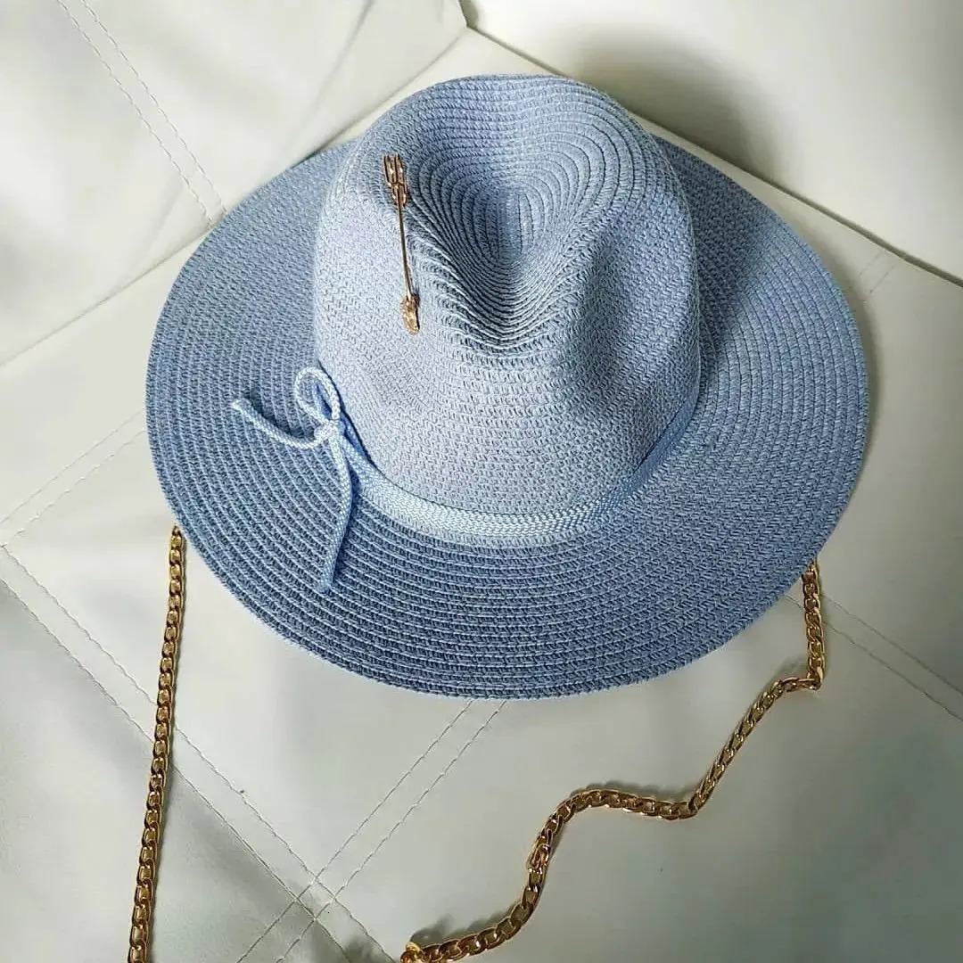 Summer sun hat Lafite grass French straw hat Womens chain decorated straw hat Holiday Sun hat Punk style beach 250325