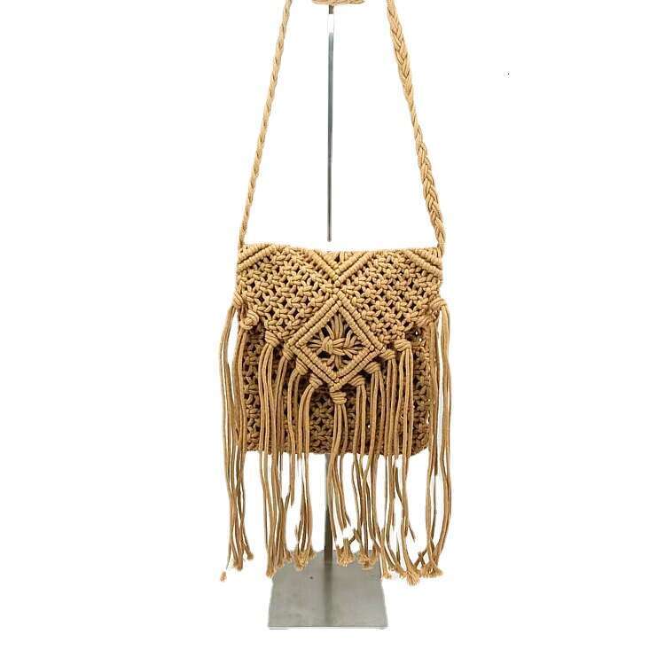2022 Spring New Fresh Sweet Luggage Leather Stripe Flip Cotton and Hemp Tassel Women's Shoulder Bag