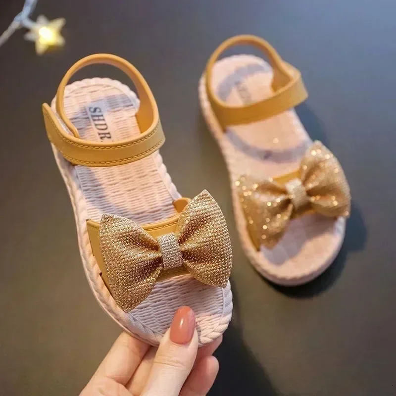 Girls Sandals Summer Princess Children Sandals Bow Tie Girl Shoes Fashion Casual Non Slip Kids Beach Shoes 250326