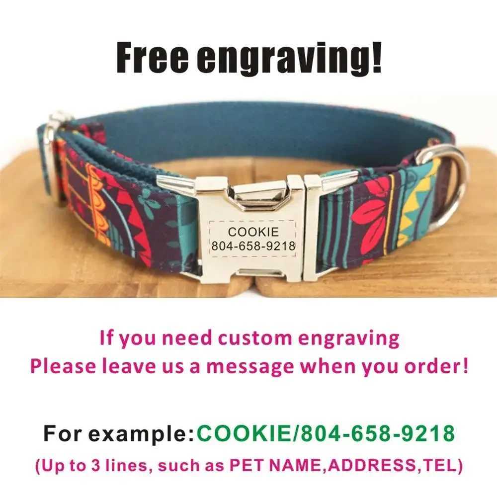 Personalized dog collar free carving matching pet leash customized contact metal buckle Maya puppy collar X250326