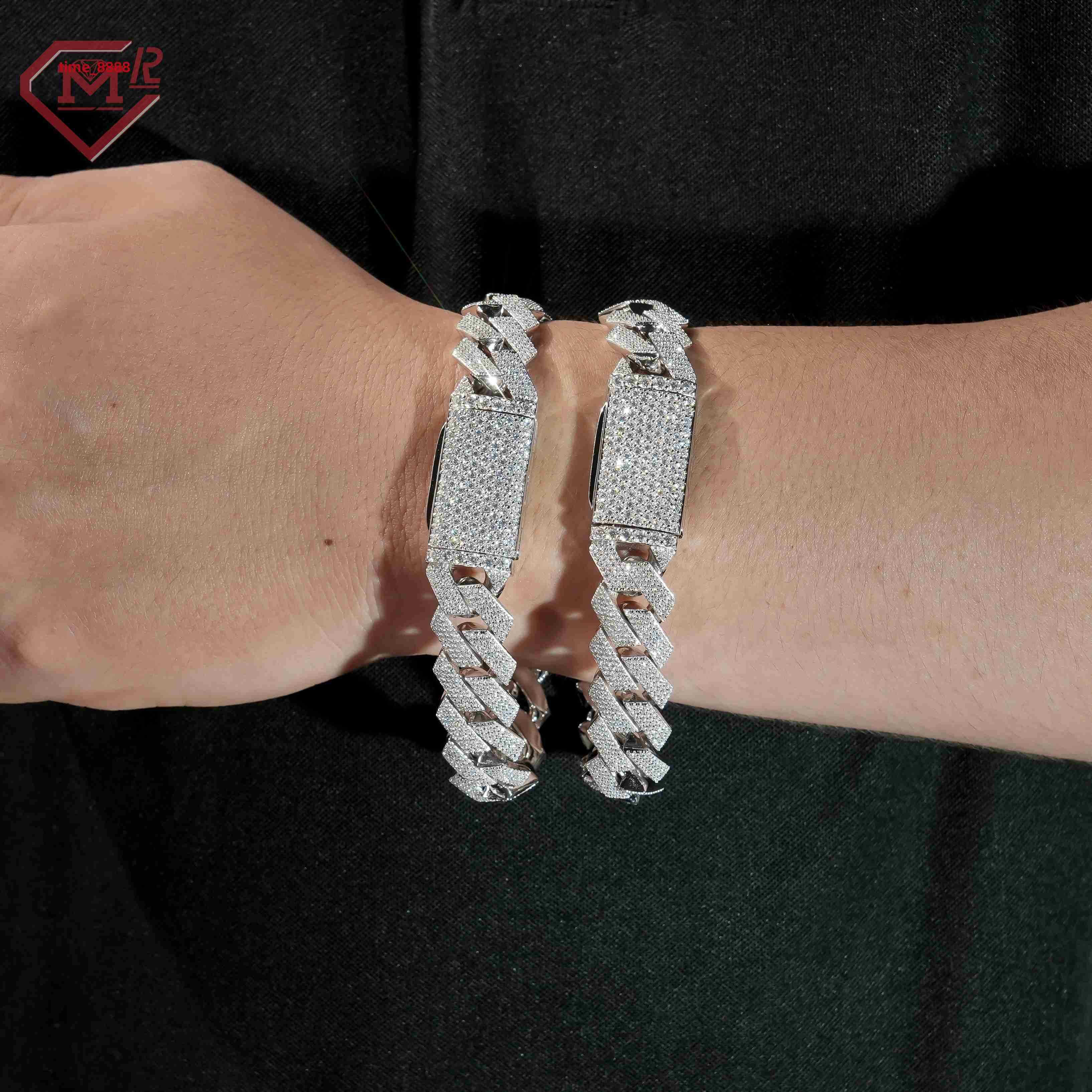 18mm 3 Rows Moissanite Cuban Chain Bracelet Customized Hiphop Silver 925 Moissanite Cuban Link Chain