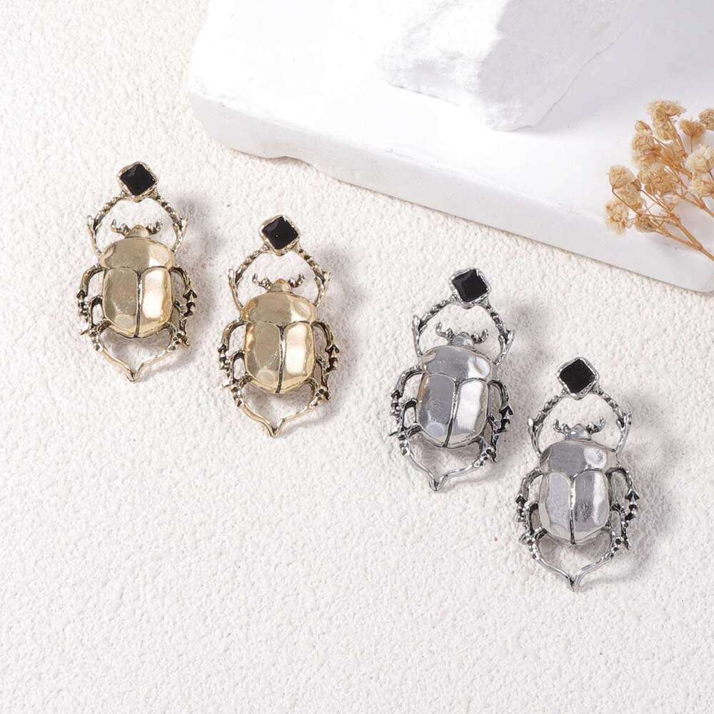 Bold Vintage Beetle Earrings Cool Toned Alloy Statement Jewelry Everyday Fashion for Women