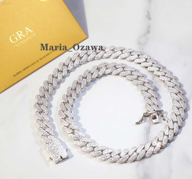 Gra Certificate Moissanite Ice Out Chain 13mm Width 3rows 925 Sterling Silver Necklace Men Cuban Link Chain Hip Hop Necklace