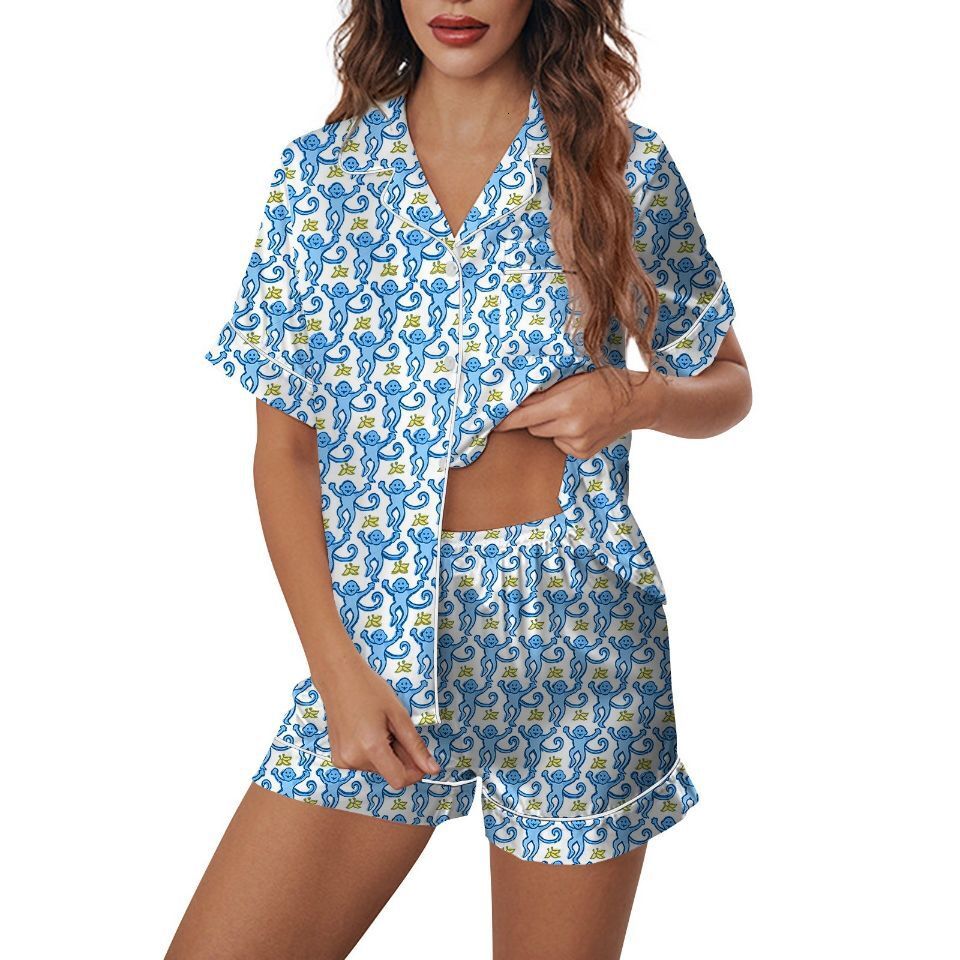 2025 Summer Home Clothes Monkey Digital Printed Parent Child Short Sleeve Pajama Set