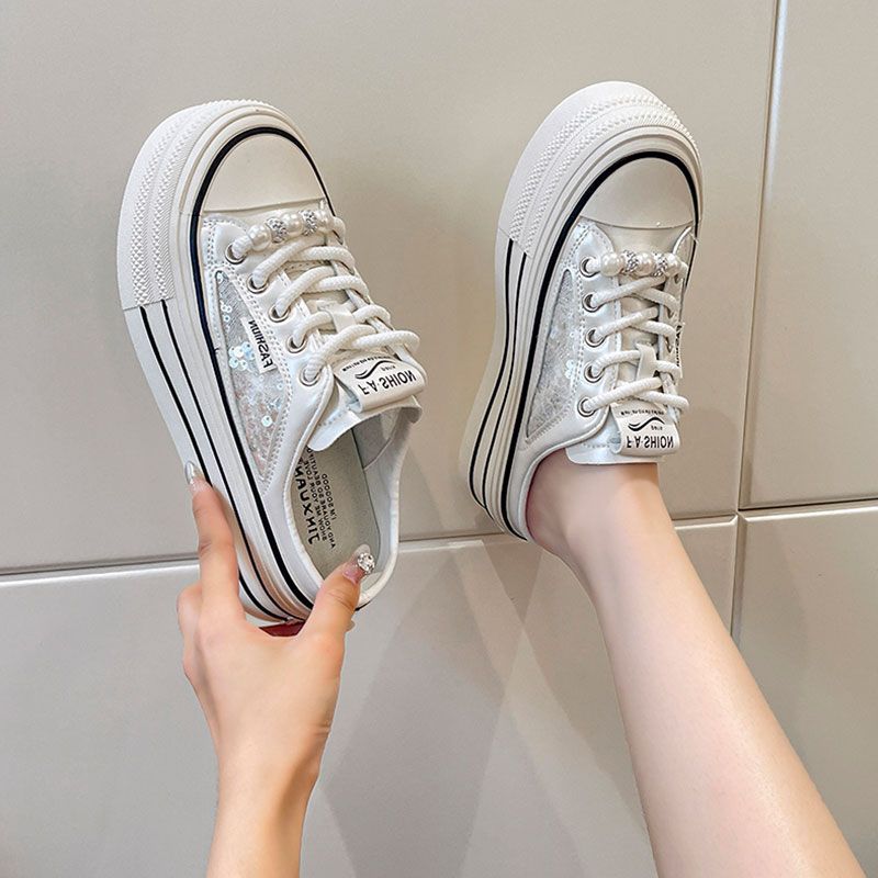 designer shoes new Women's summer outdoor fashion style white slip-on mules with toe caps no heels super trendy half-slip sandals