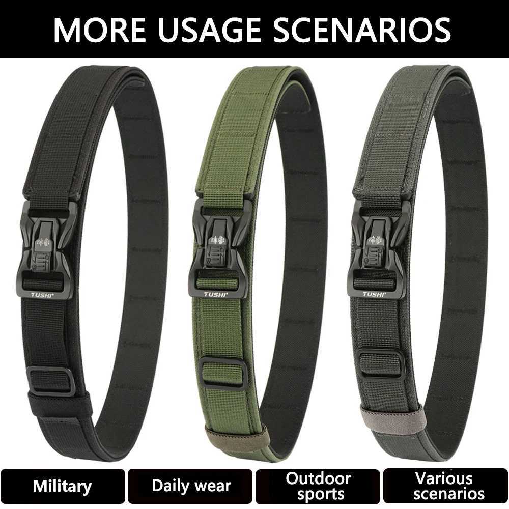 TUSHI Metal Tactical Strap Mens Pluggable Nylon Hard Gun Strap Military Belt Jeans EDC Outdoor Sports Girls IPSC Accessories W250326