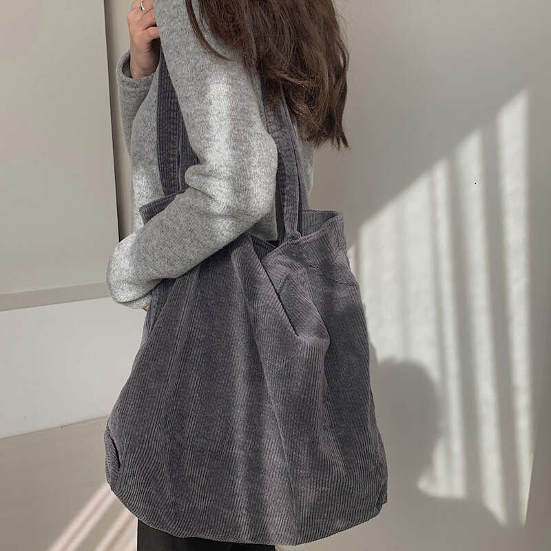 Korean Versatile Large Capacity Shopping Leisure Art Wash Corduroy Simple Women's Shoulder Bag