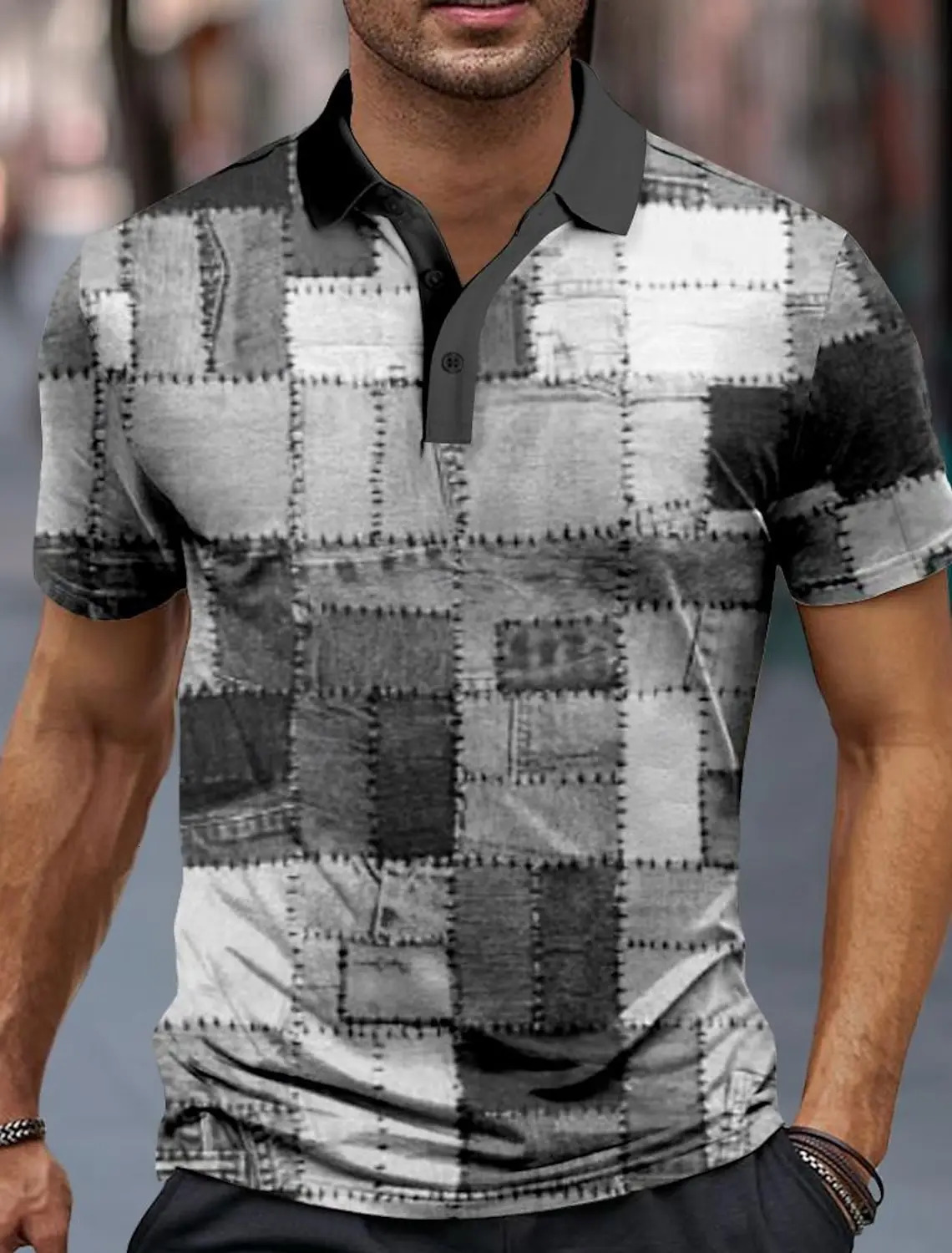 Flat weave mens sports shirt 3D printed polo official street clothing short sleeved springsummer slightly elastic 250326