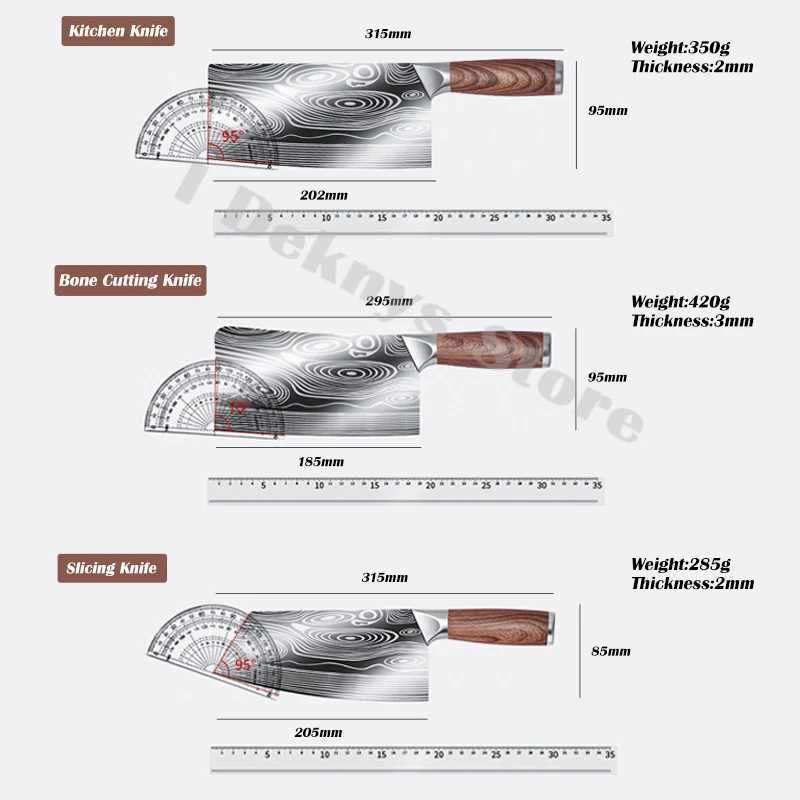Laser Damascus Japanese Kitchen Knives Set Professional Chef Cleaver 4cr13 Stainless Steel Meat Slicing Cooking Butcher KnifeC250326