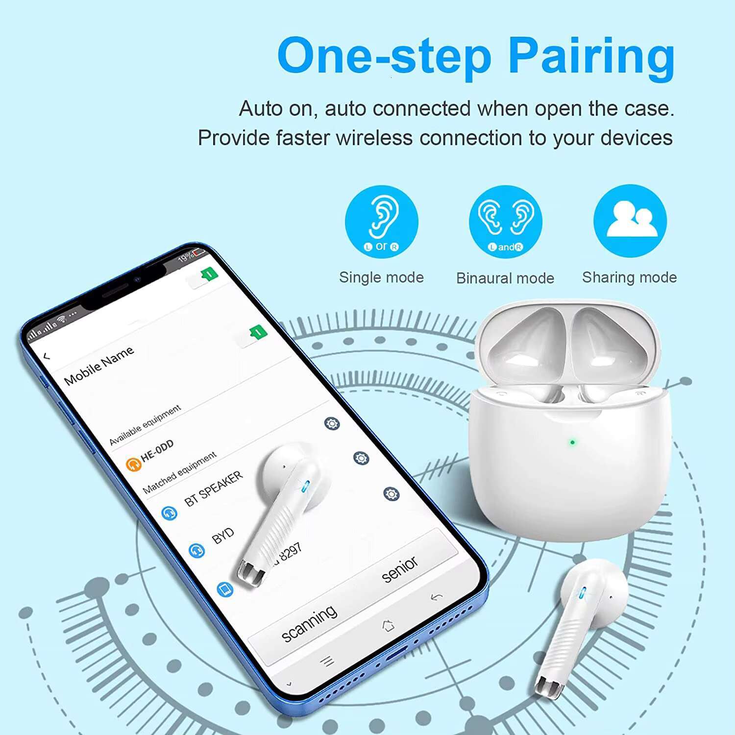 Huien IP-X7 waterproof sports earphones noise cancelg microphone and F9 earbuds, equipped with 32h playback time USB charging earbuds in pink