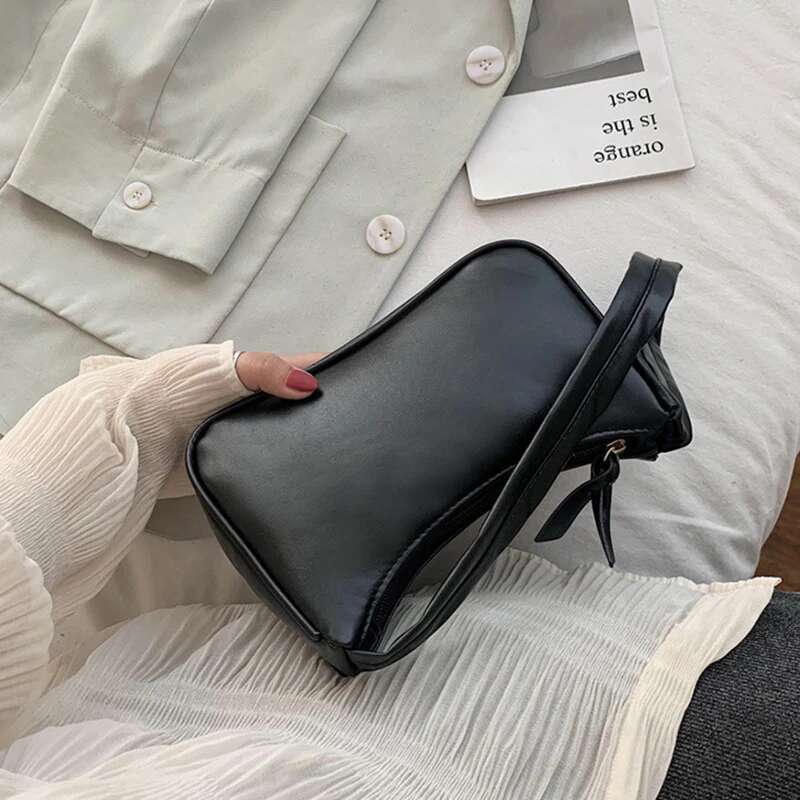 1Pc Retro Forearm Women's Bow Handbag PU Leather Bag For Outdoor shopping