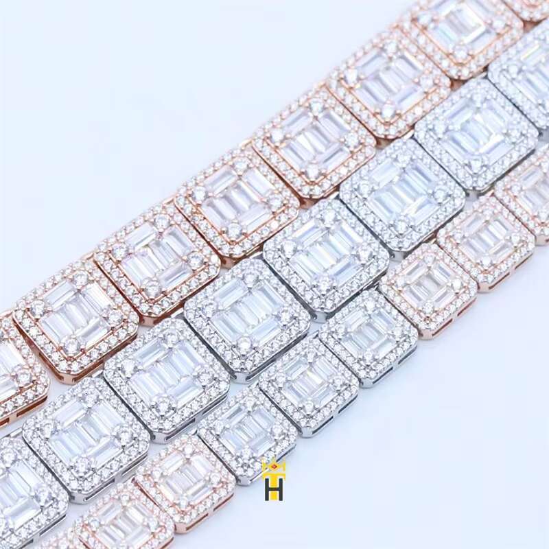 Moissanite Diamond Chain 925 Silver Hip Hop Jewelry baguette Chain Iced Out Clustered Tennis Necklace Chain