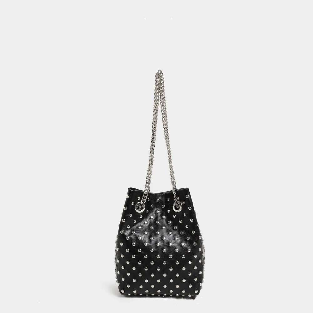 New High Quality Horseshoe Bucket Bag Exquisite PU Rivet Sequin Design Women's One Shoulder Handbag