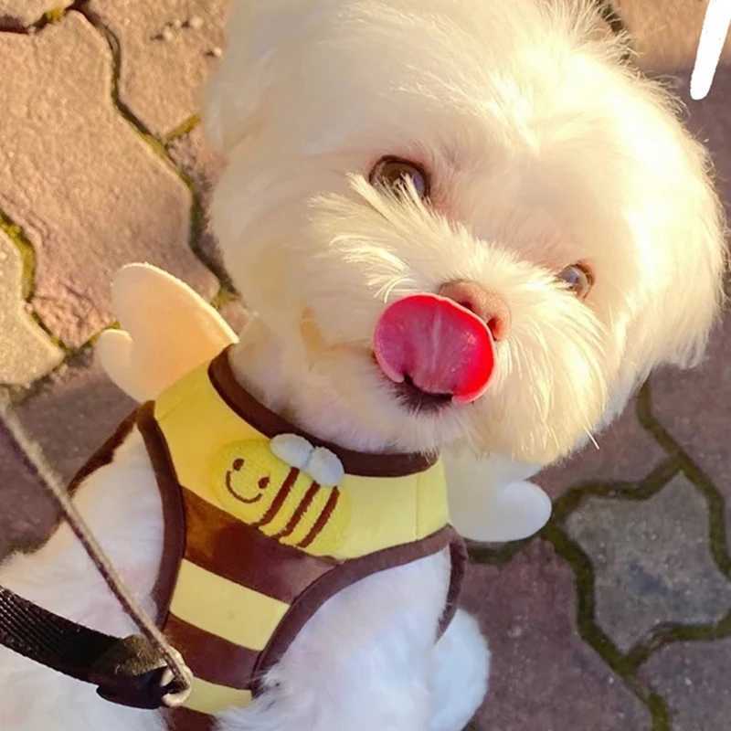 Cute bee kitten puppy harness and belt set soft and breathable dog vest harness LED puppy pet clothing X250326
