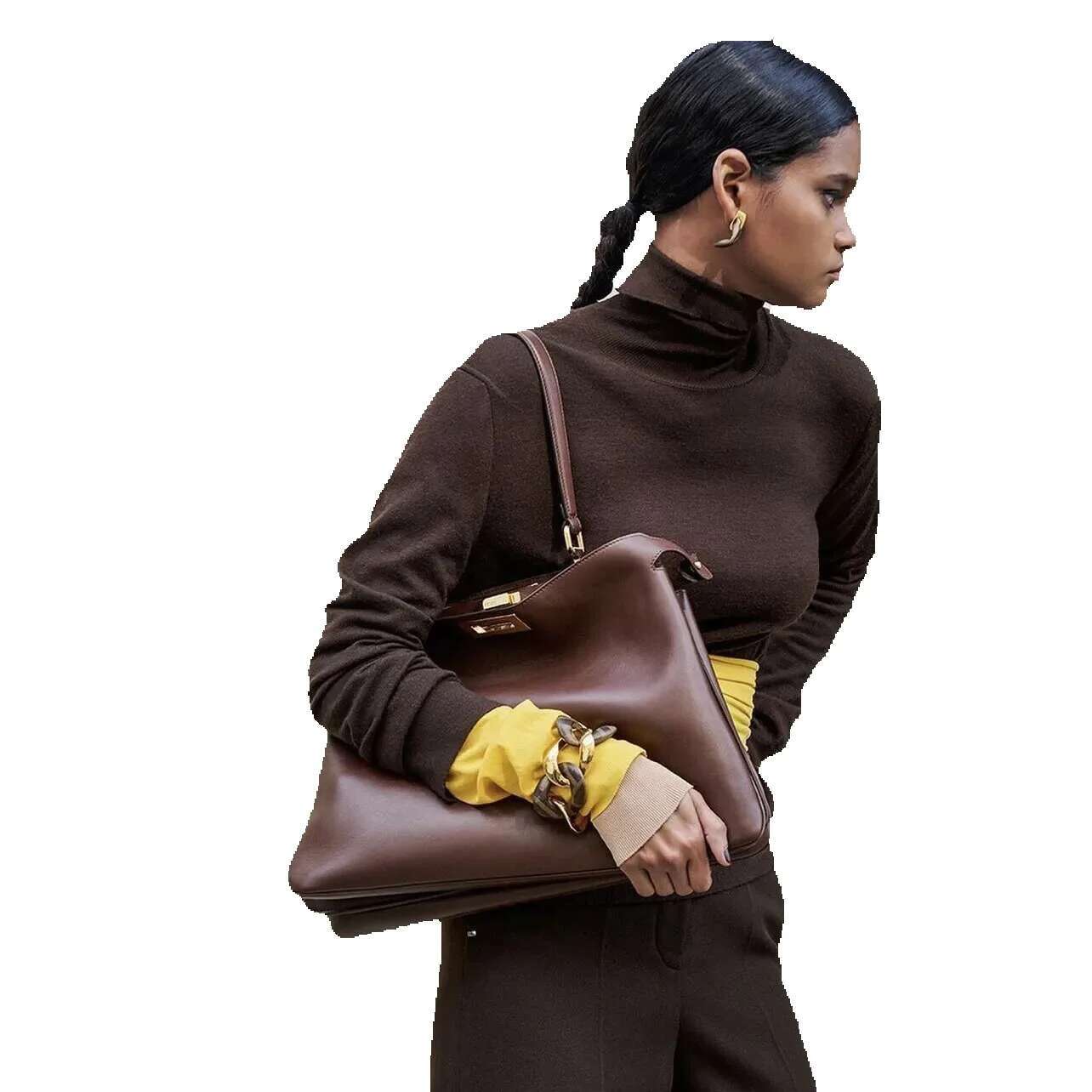 24 Autumn/Winter New Cowhide Suede Lock Adjustable Strap All-In-One Shoulder Hand Bag
