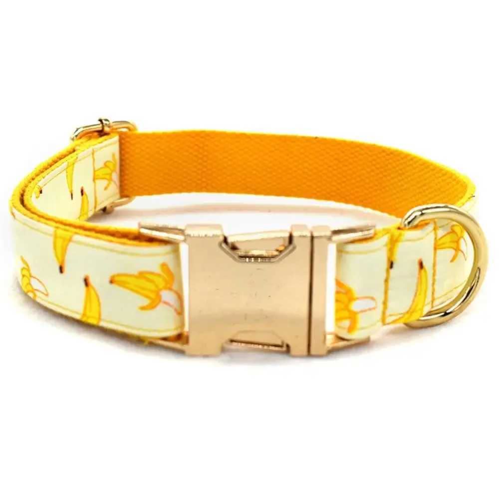 Personalized Banana Pet Collar Puppy Cat ID Label Adjustable Custom Name Gold Plated Buckle Orange Basic Dog Collar Belt X250326