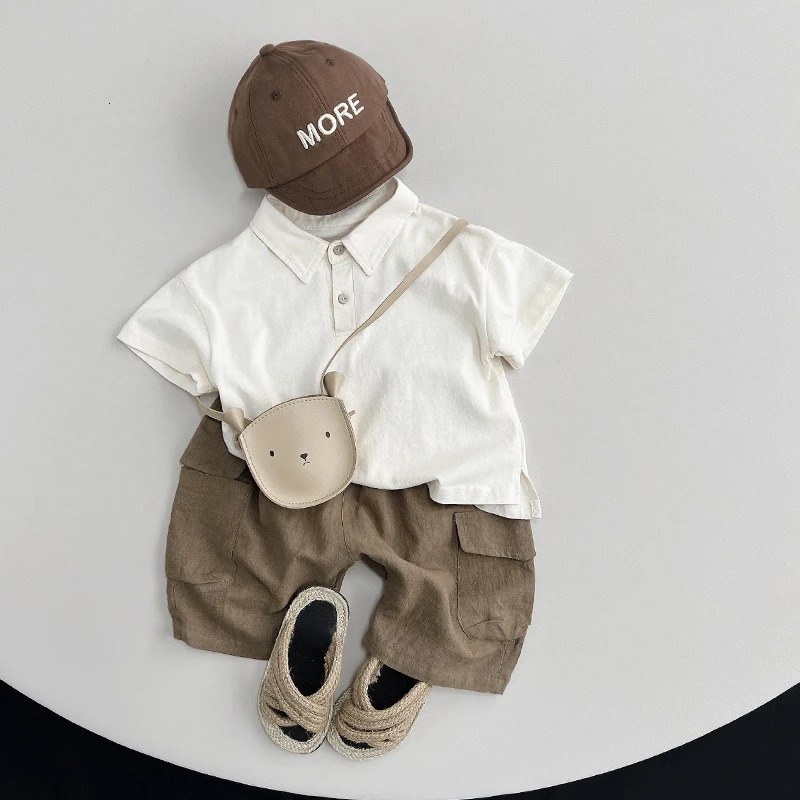 Spring Summer Children Polo Shirts 1-8Y Boys Cotton Button Solid Casual Short Sleeve Tops Korean Toddler Wear For Kids Clothing 250326