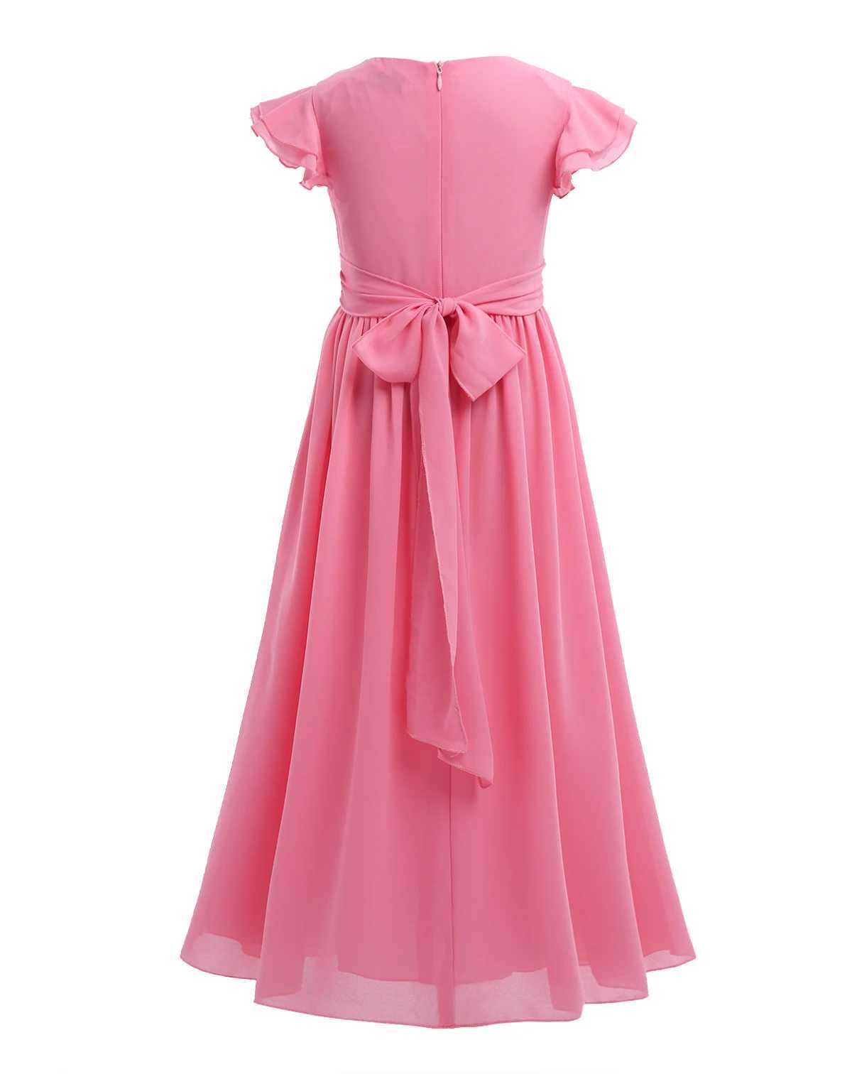 Childrens princess summer dress with pleated sleeves floral chiffon dress for girls Pageant wedding Par dance dress long skirt W250326