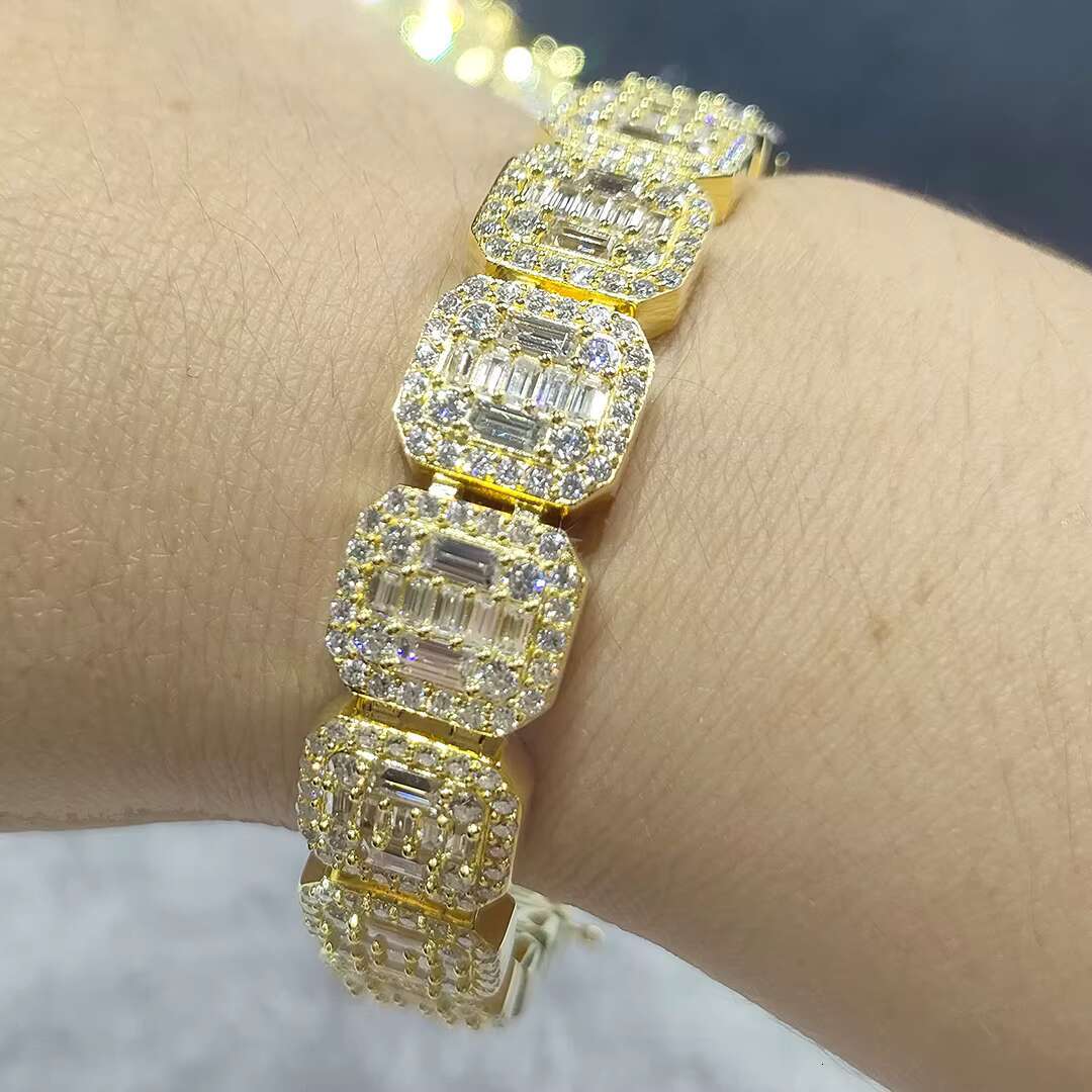 Iced out 12mm Moissanite Tennis Chain Bracelet Fashion Jewelry Making Sterling Silver Charms Bangles Bracelets