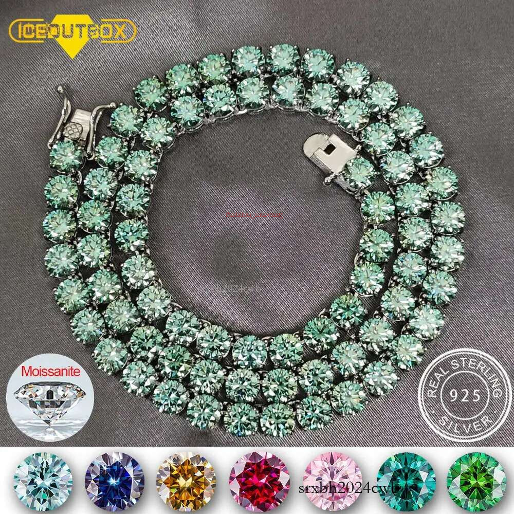 New Trend Fine Jewelry Iced Out Blue Green Colorful VVS Moissanite Dia Cluster Chain Tennis Necklace For Women Men