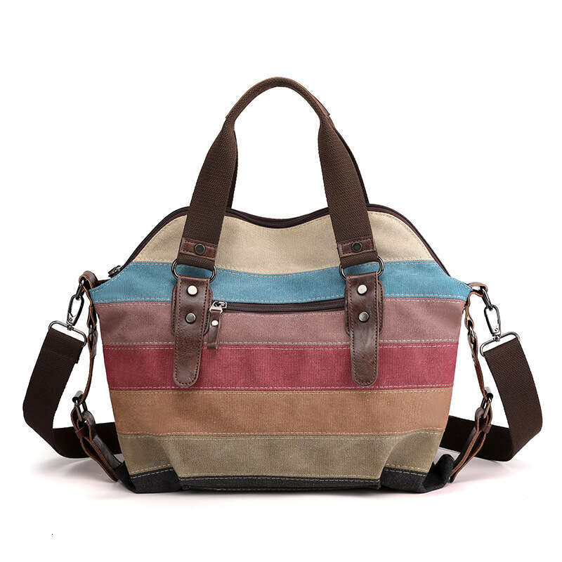 b9 2025 New Canvas Casual Fashion Art Academy Single Shoulder Diagonal Span Large Capacity Women's Color Contrast Splicing Bag