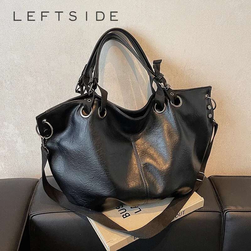 LEFTSIDE Women Korean Fashion Large PU Leather Handbags And Purses Vintage 2024 Winter New Trend Y2k Tote Lady Shoulder Bag